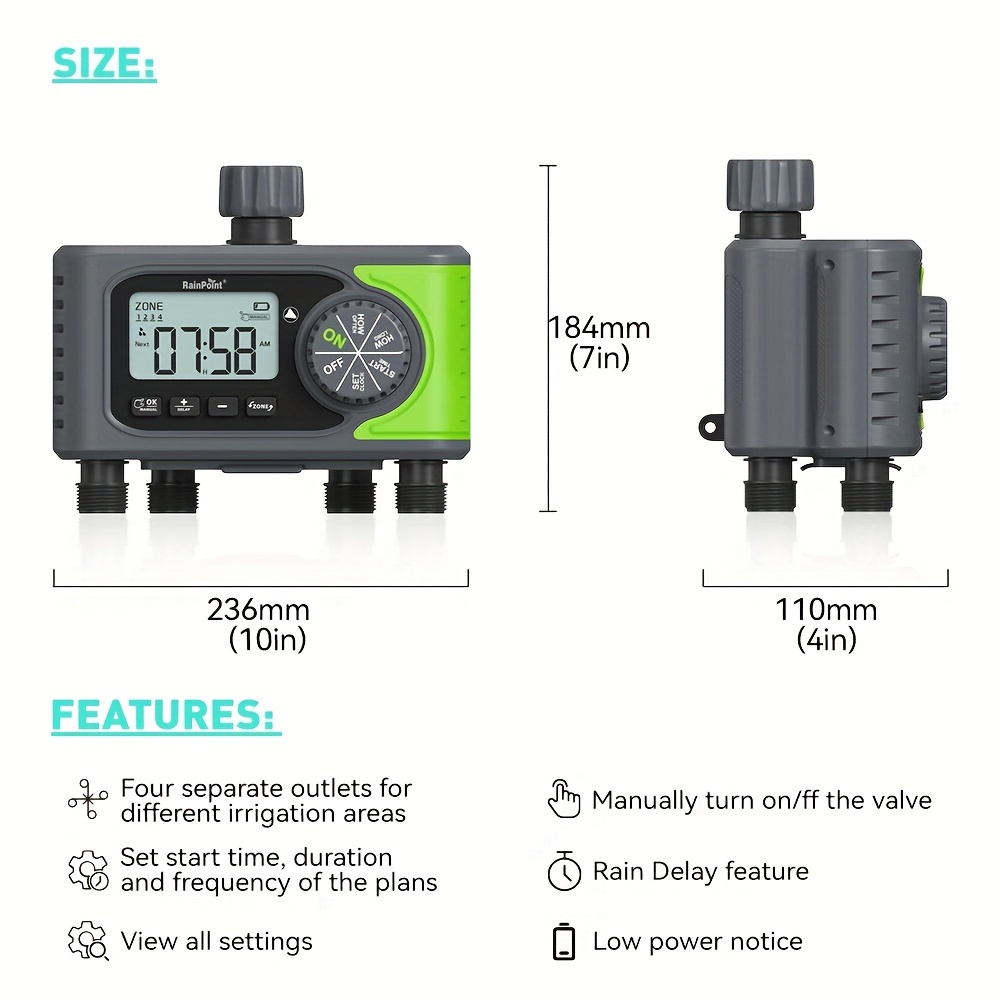 1pc 4 zones water timer garden hose timer with rain delay manual watering programmable sprinkler timer for lawn garden pool
