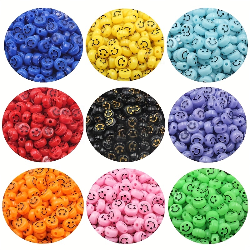 Colorful Smile Face Spacer Beads Mix Flat Acrylic - Temu