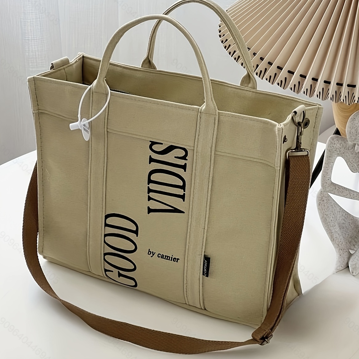 Canvas Shoulder Bag Contrast Color Ladies Tote Bags Letter Fashion