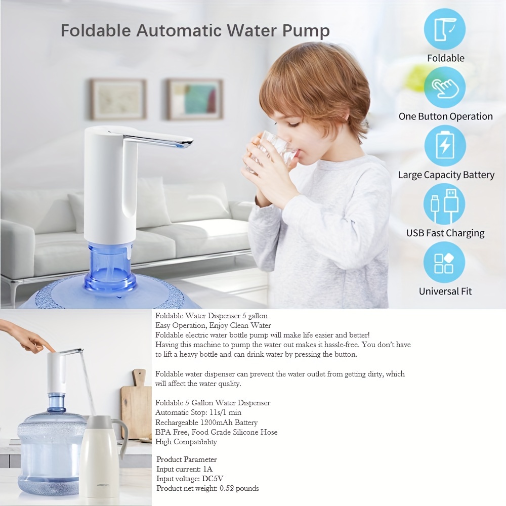 1pc Folding Bucket Electric Water Pump Water Pump For 5 Gallon Bottle  Foldable Water Bottle Dispenser
