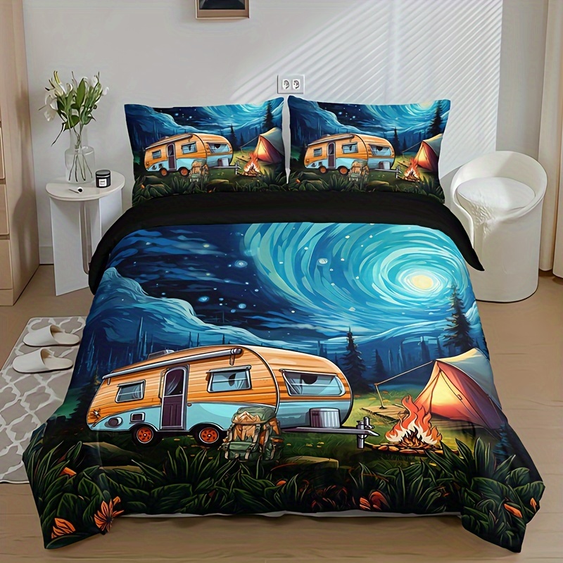  Camper Comforter Cover Happy Camping Bedding Set