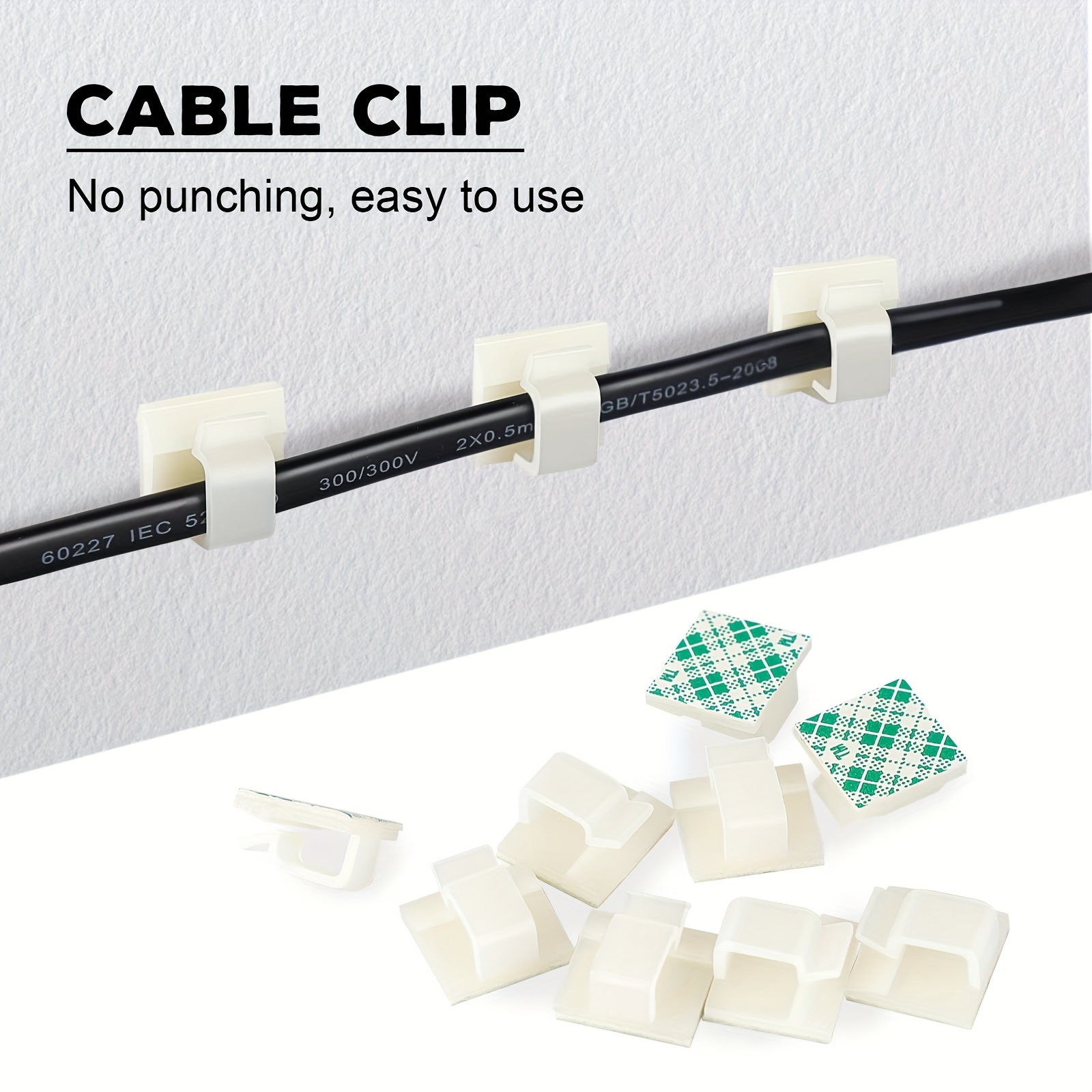 100 Pcs Cable Clips, Adhesive Cable Organizer Cord Holder Wire Clip Wire  Management Self Adhesive Hooks Wire Holder for Office,Home