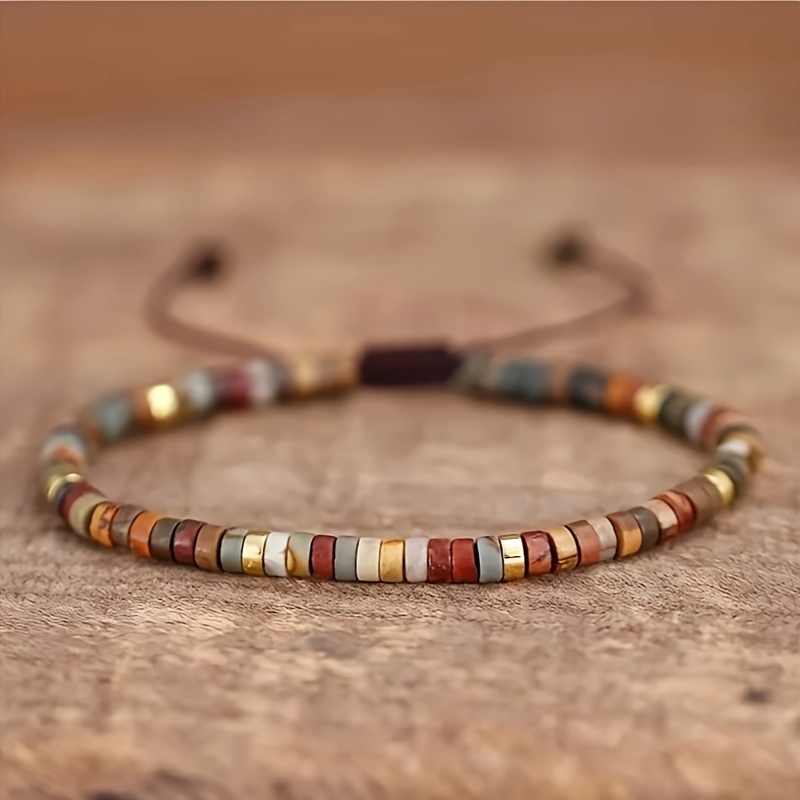 Adjustable Natural Stone Beads Beaded Rope Bracelet - Temu