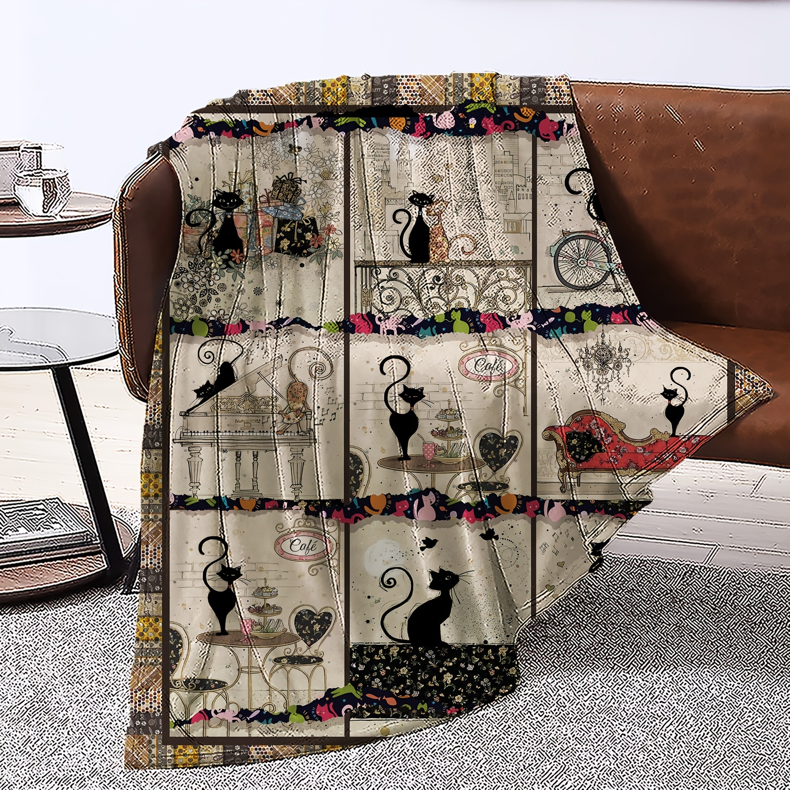 Cozy Cat Pattern Flannel Blanket Soft Warm Throw Bed Sofa Temu