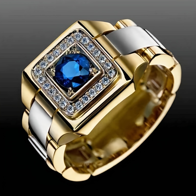 Men's Retro Stone Square Rhinestone Ring
