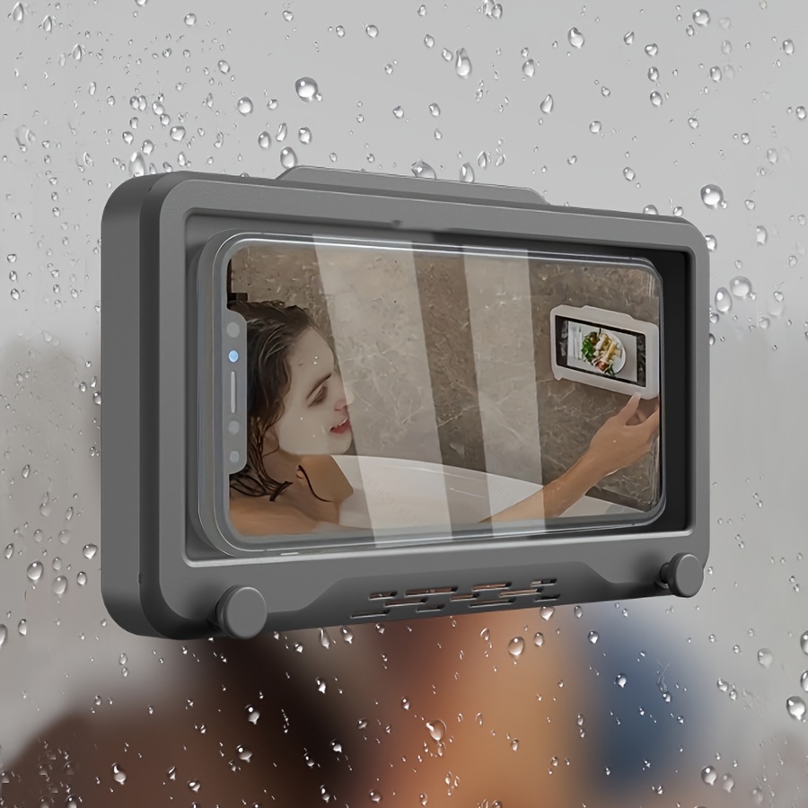 

1pc Waterproof Bathroom Mobile Phone Box, Anti-fog Touch Screen, Shower Accessories, Wall Mount Phone Holder, For Shower Bathroom Mirror Bathtub Kitchen, Under 6.8 Inch Phone