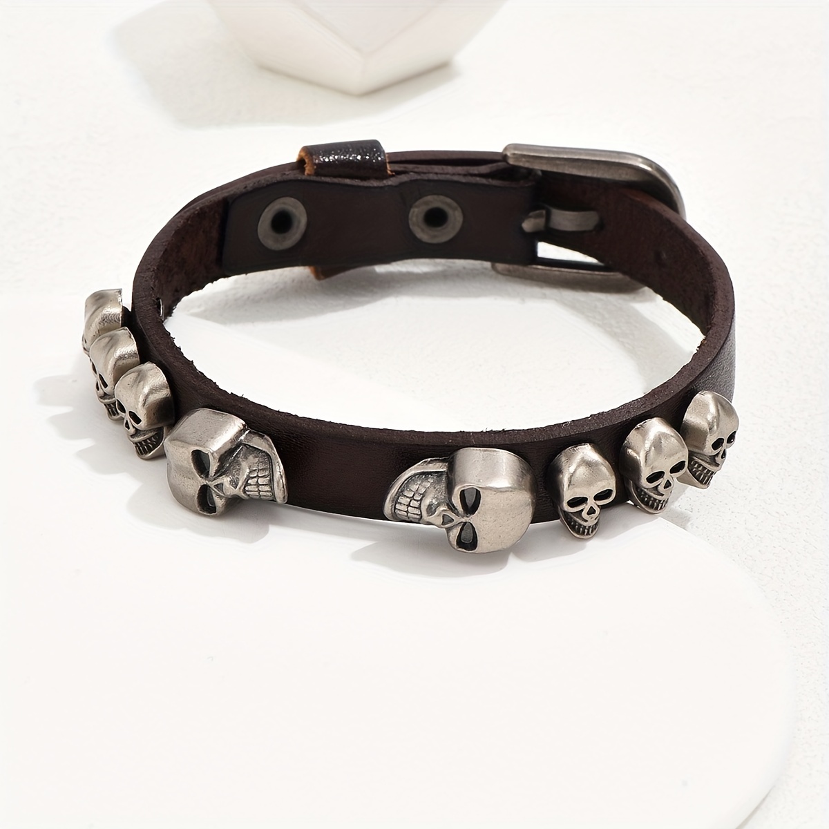 Gothic Skull Rhinestone Bracelet Bangle For Men Women Rock Hip Hop Pu  Leather Punk Accessories Halloween Holiday Gift - Temu