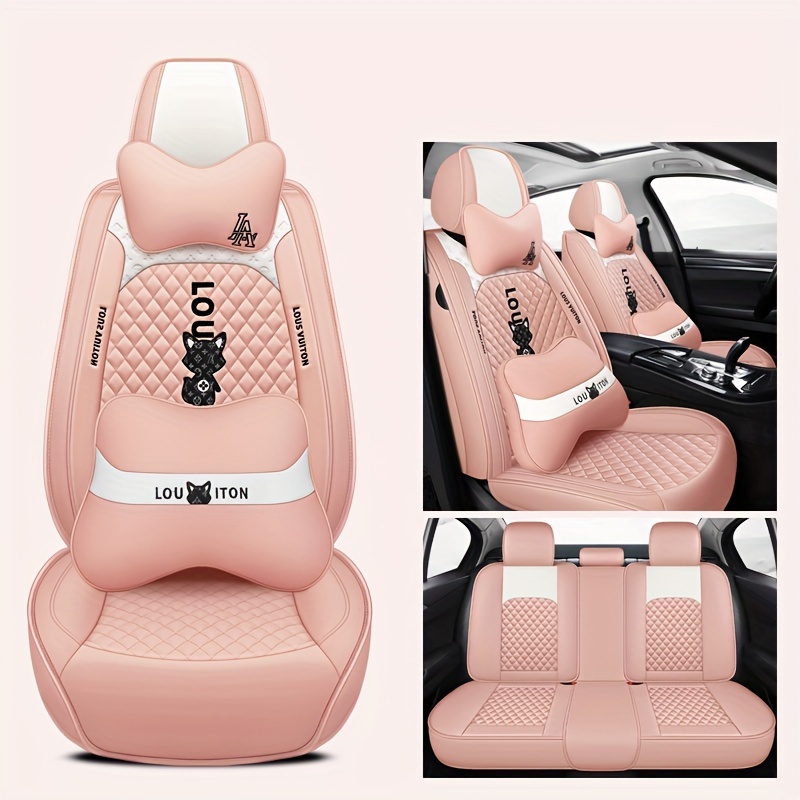 Full Set Hot Pink Leopard Print Car Seat Covers for Women Cute Car