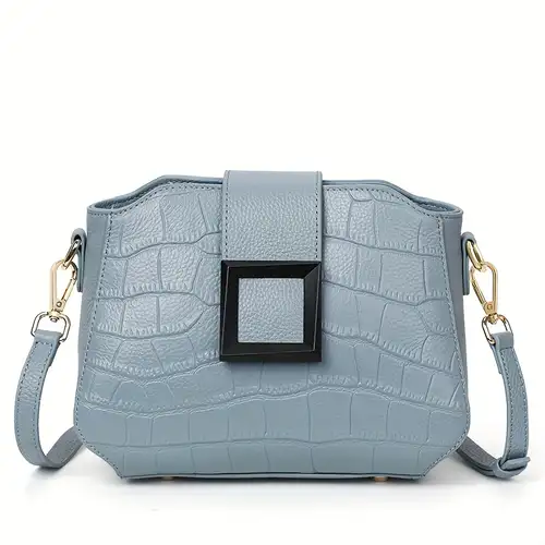 Genuine Leather Crossbody Bag, Crocodile Pattern Shoulder Bag, Luxury Flap  Purse With Buckle For Women - Temu
