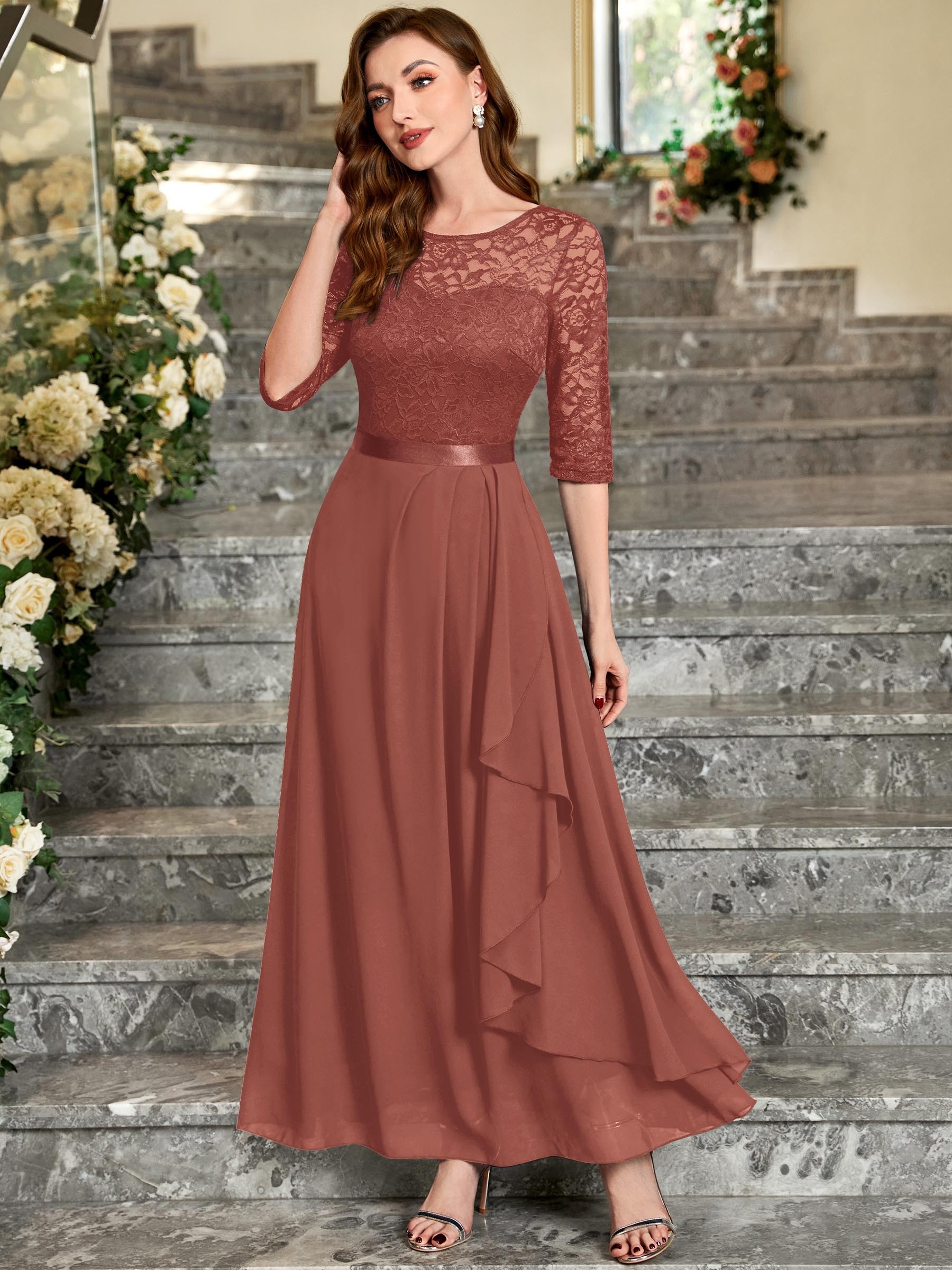 Rust lace hotsell maxi dress