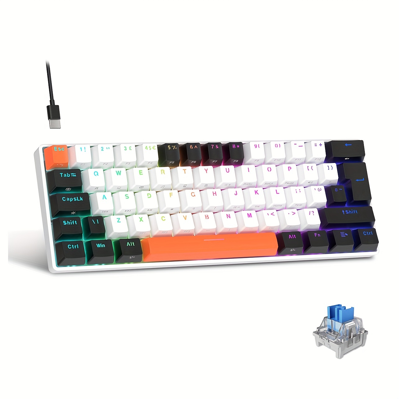 60% Mechanical gaming keyboard RGB backlit PBT keycap portable with PC  Laptop