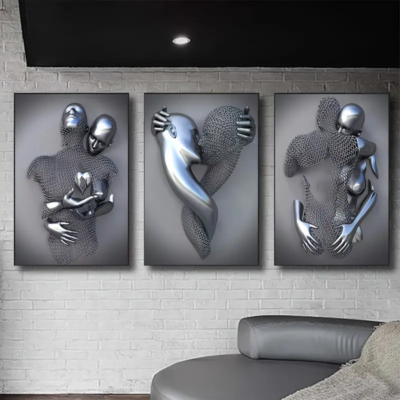 3pcs frameless metal figure statue art canvas painting romantic abstract posters and prints wall pictures modern living room christmas gifts no frame details 0