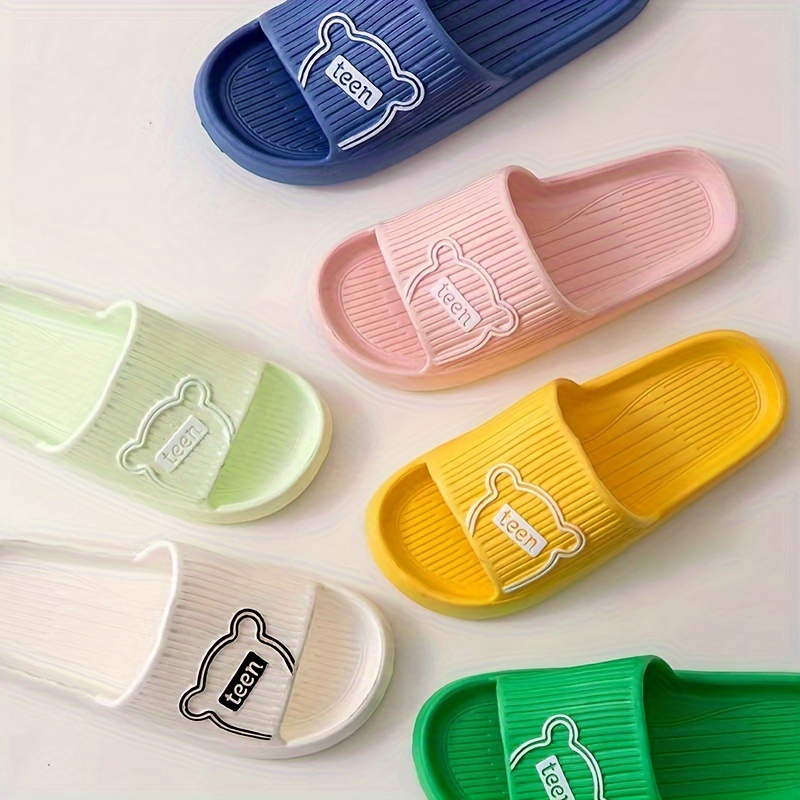 

Women's Cute Bear Solid Color Slides, Lightweight Soft Sole Indoor Bathroom Shoes, Anti-odor & Anti-slip Slides