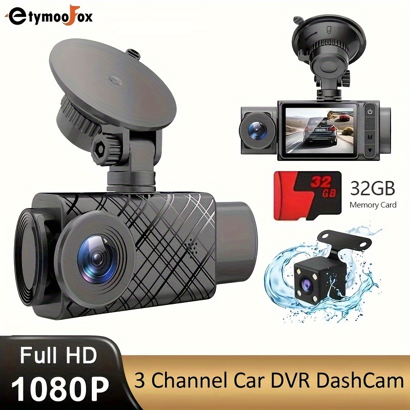 3 Cámara de tablero de 3 canales para grabadora de video de cámara de coche  Dashcam DVRs Caja negra DVR con lente dual con cámara de vista trasera Mon