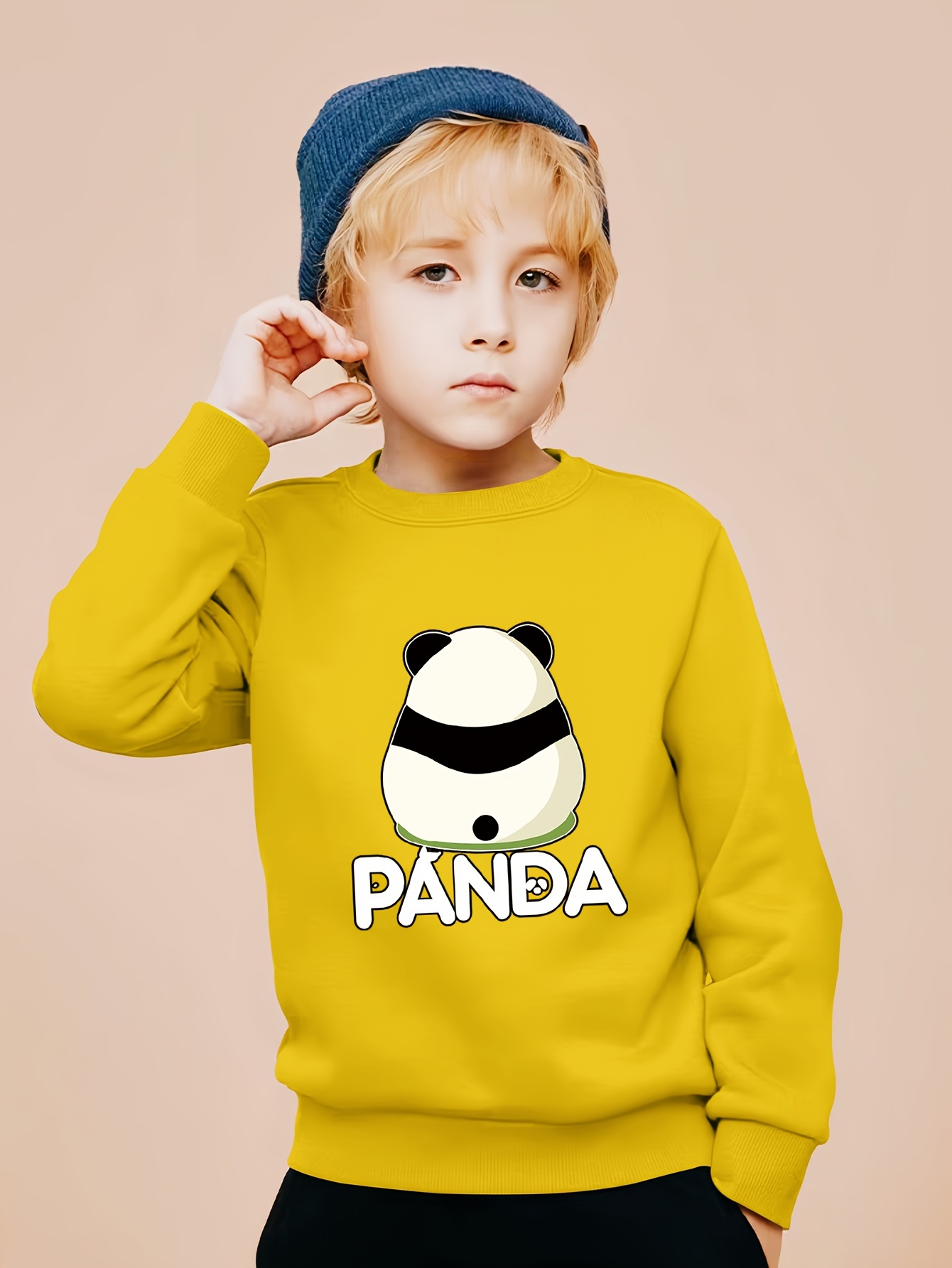 Cute Chubby Panda Print Boys Casual Creative Pullover - Temu