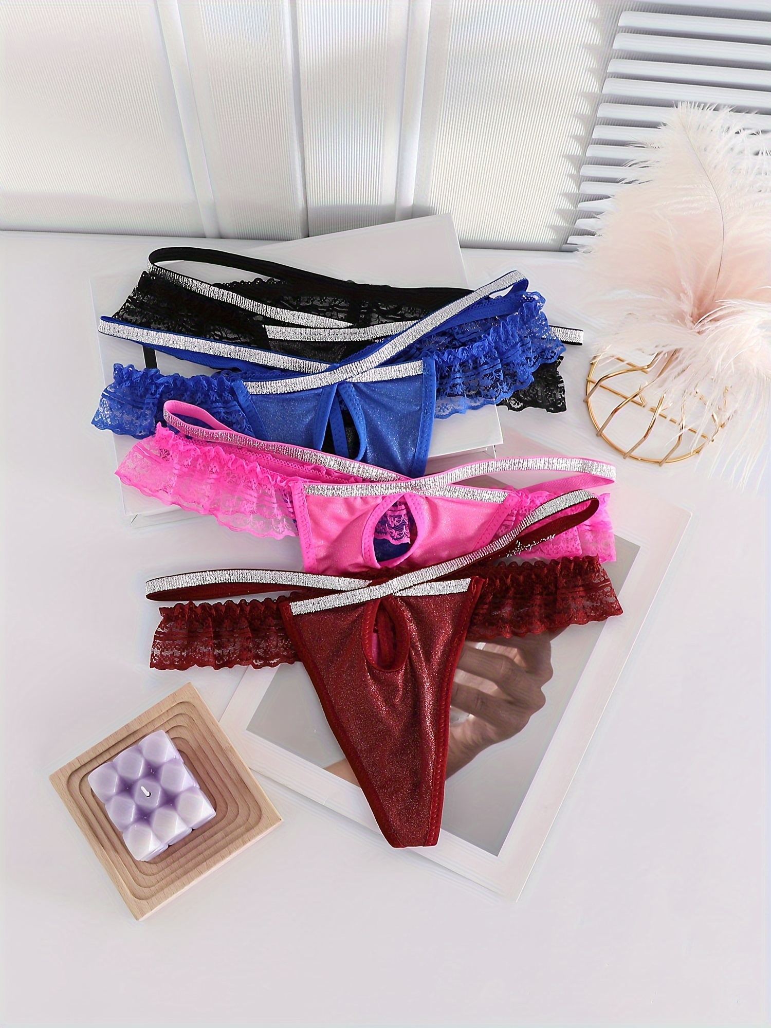 CuteByte Cotton Thongs for Women Sexy Lace Thong Underwear T