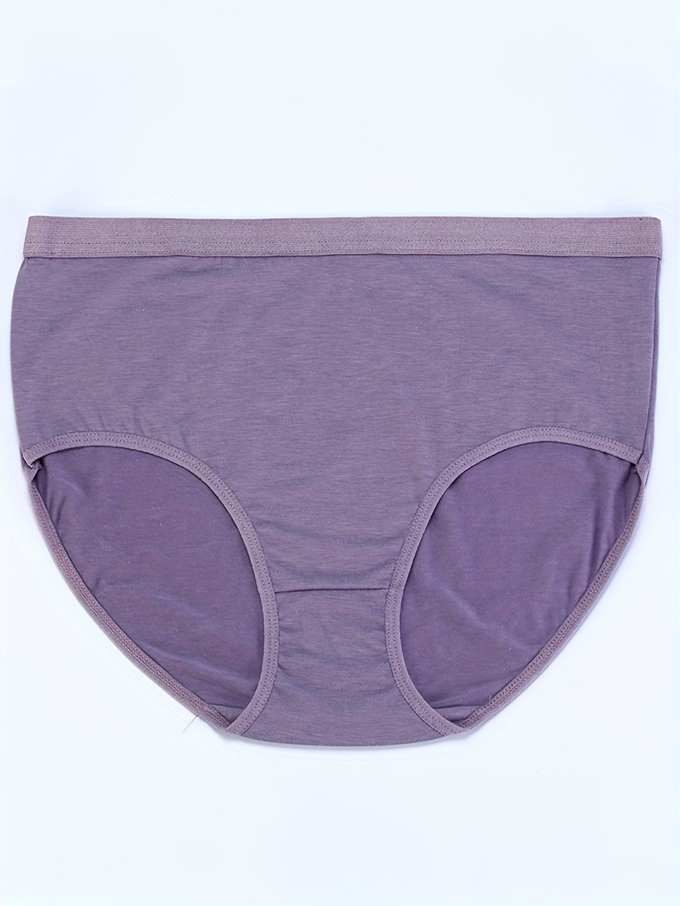 6 Pack Plus Size Basic Underwear Set, Women's Plus Plain Mid Rise Medium  Stretch Underwear Six Piece Set