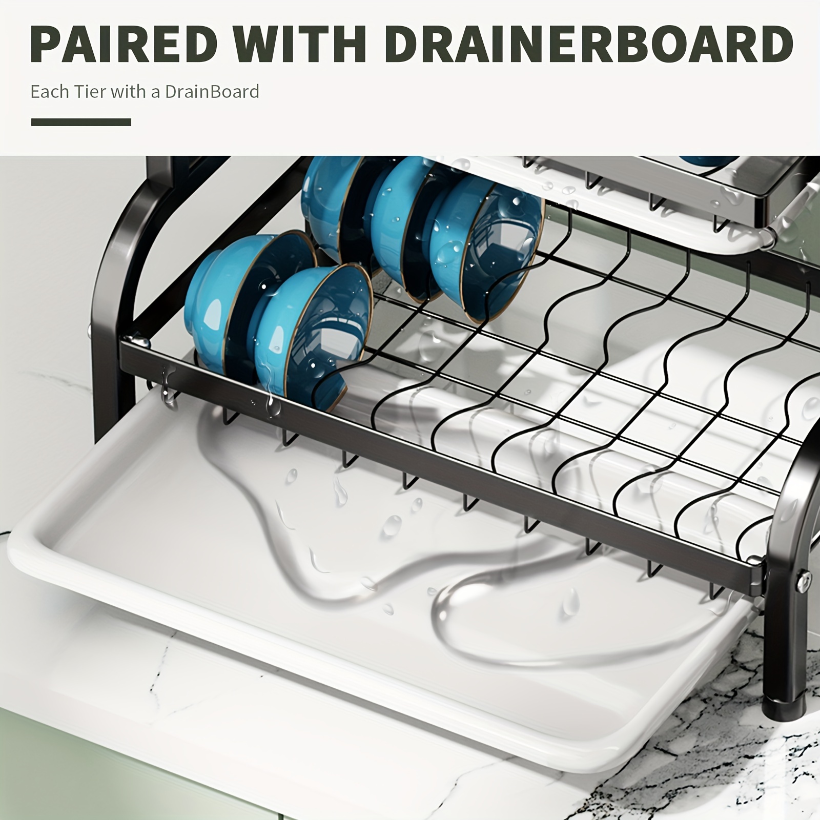 41 CM, Aluminum Dish Drying Rack with Drainboard, Cutlery Holder, Cutting- Board Holder for Kitchen Counter – Rayane's Beautiful Homes