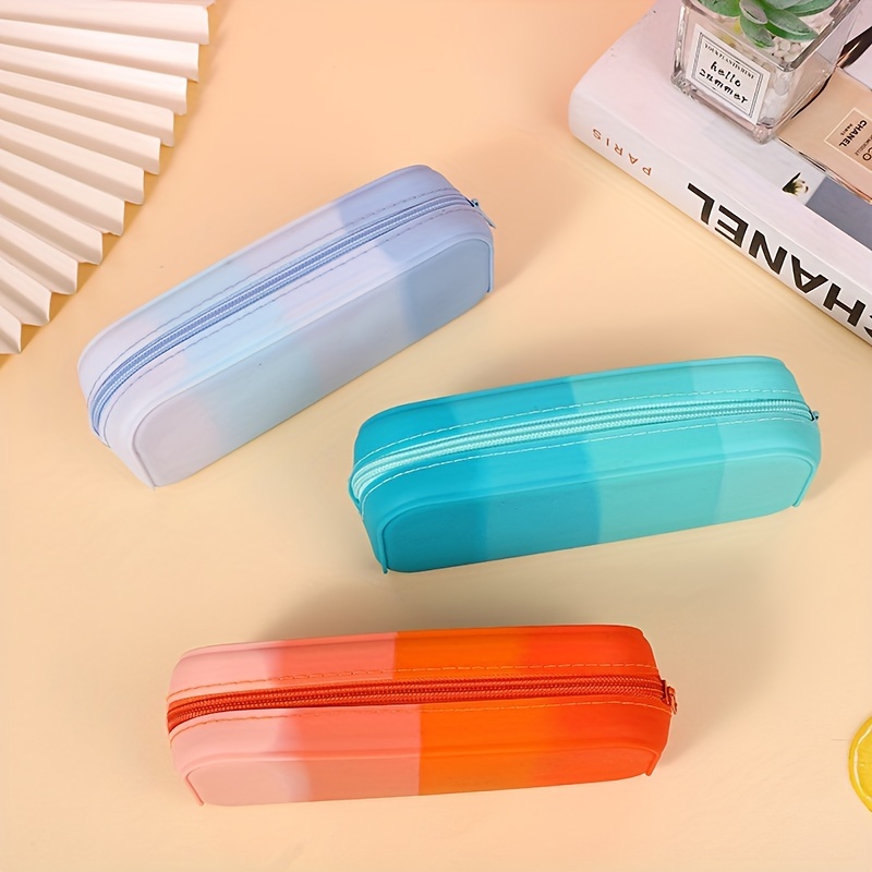 Pencil Case Colorful Silicone Waterproof Pencil Pouch Aesthetic Lightweight  Portable Pen Bag Stylish Small School Supplies For College Students Girls  Boys, High-quality & Affordable