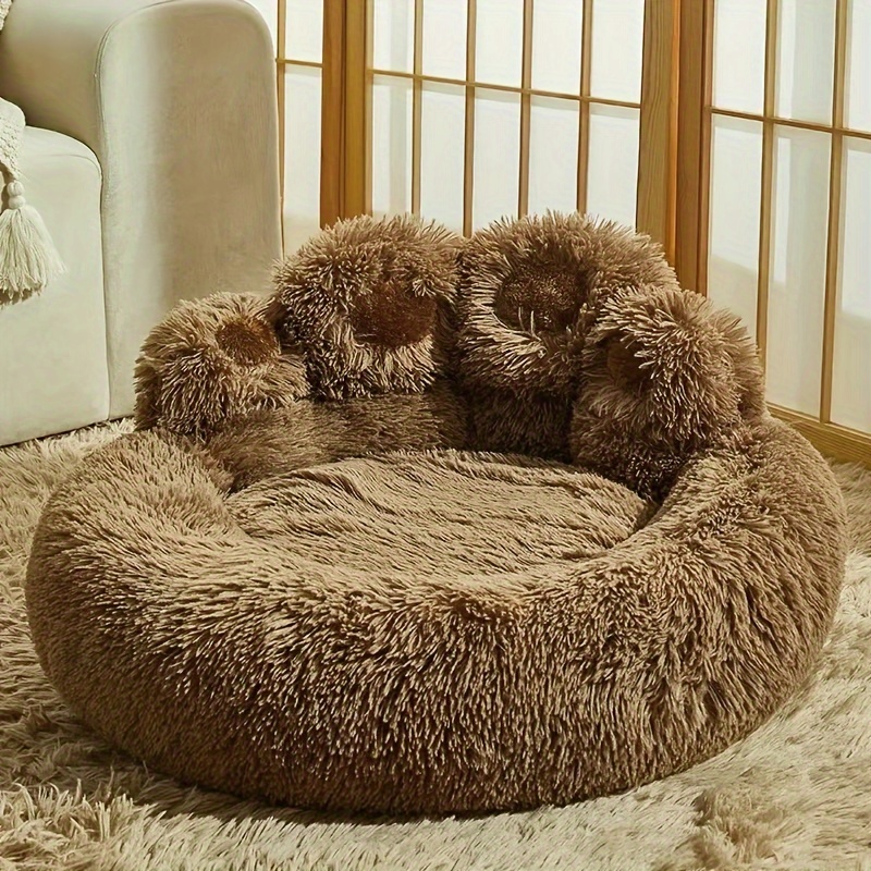 1pc Cute Round Pet Paw Style Pet Sleeping Mat, Soft And Comfortable Dog Bed, Suitable For Large And Small Cats And Dogs 0