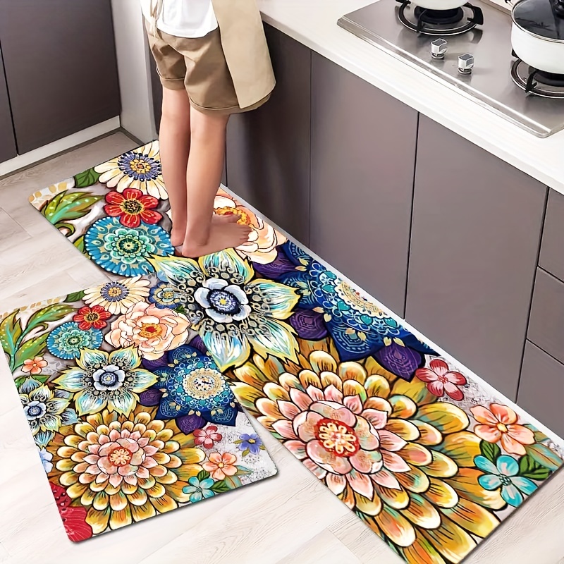 1 Floral Kitchen Floor Mat, Kitchen Carpet, Farmhouse Anti Fatigue