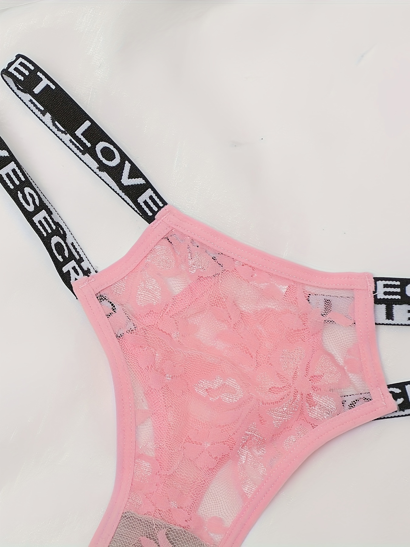 Sexy Floral Lace Thong Hollow Letter Tape Seamless Thong - Temu