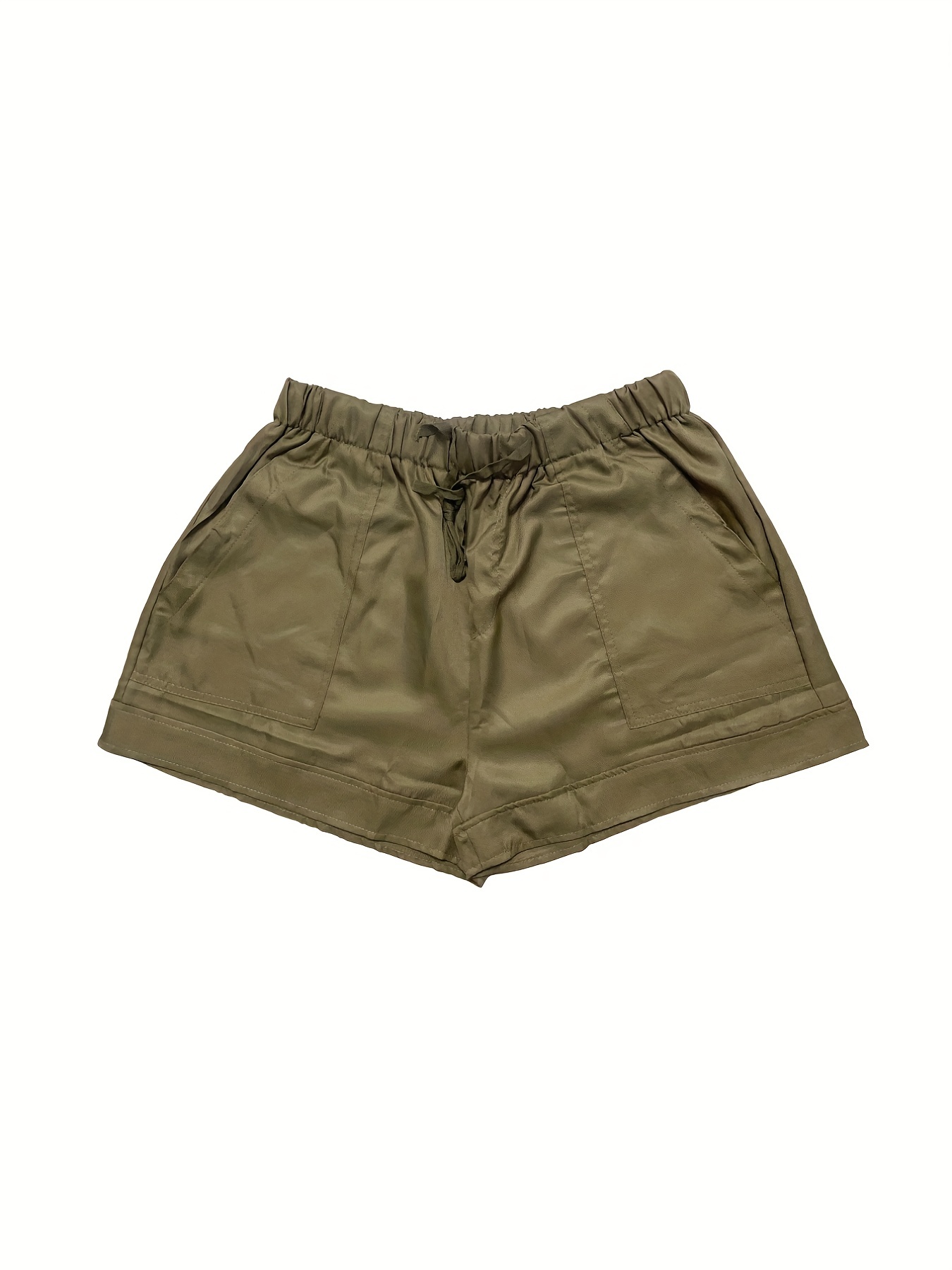 Niuer Women Casual Shorts Plain Solid Color Elastic Waist Drawstring  Pockets Summer Beach Lightweight Short Lounge Pants Army Green XXL(US  16-18) 