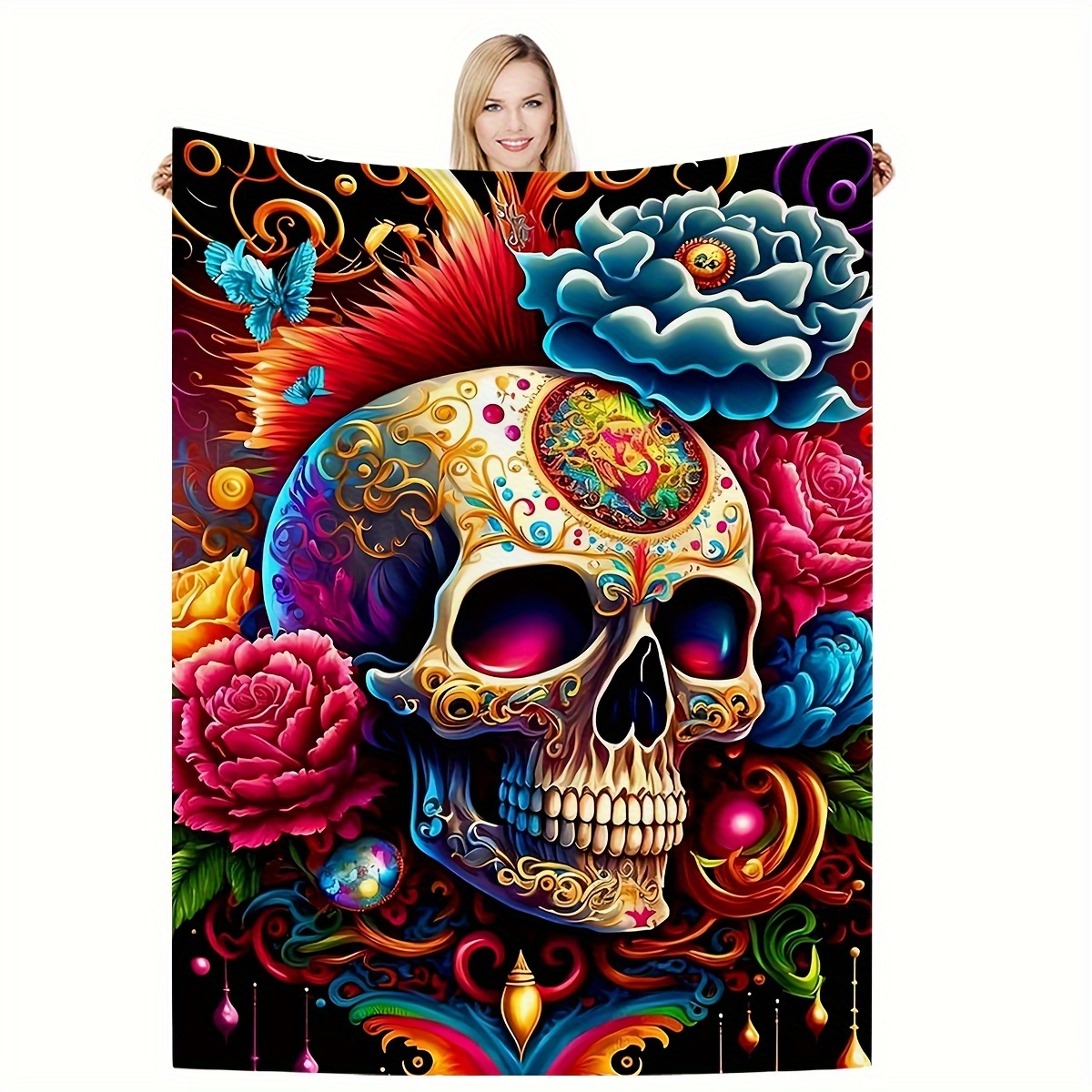 TEMU 1pc Creative And Stylish Print Blanket, Throw, Outdoor Blanket, Travel Camping Blanket, Soft And Comfortable Blanket, Travel Sofa Bed, Home