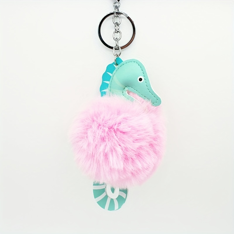 Flamingo Pom Pom Keychain Cute Plush Animal Key Ring Purse Bag