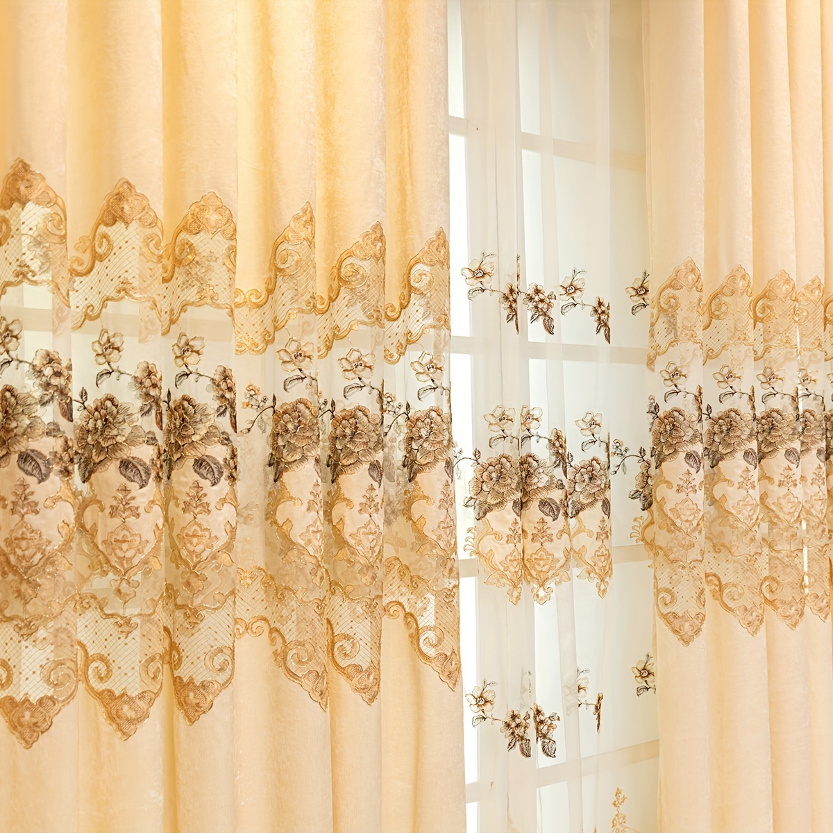 1pc european embroidered thickened curtains chenille bottom flowers translucent embroidered yarn curtains suitable for living room bedroom home decoration details 14