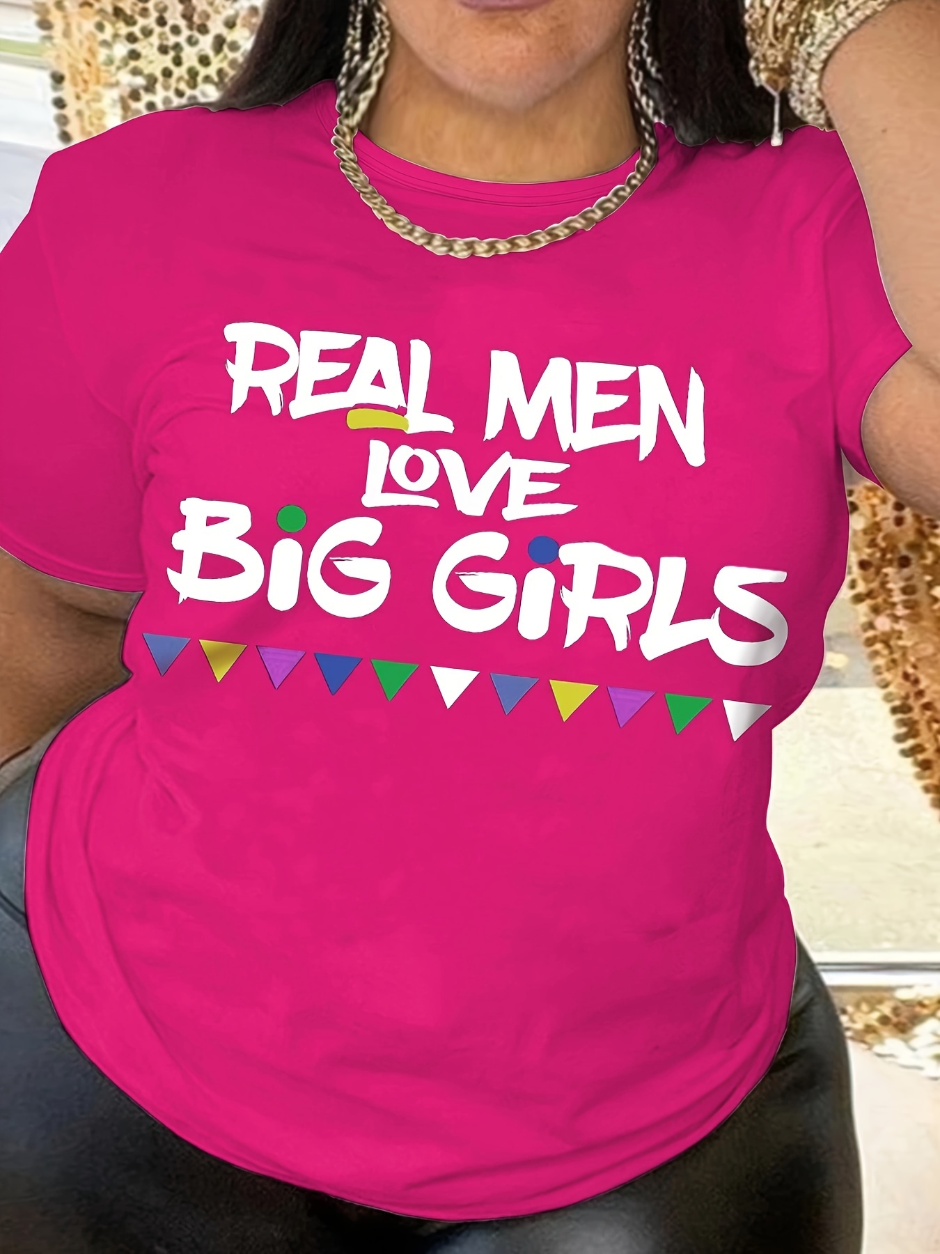 Plus Size Letter Print T-Shirt, Crew Neck Short Sleeve T-Shirt, Women's Plus Size?Clothing