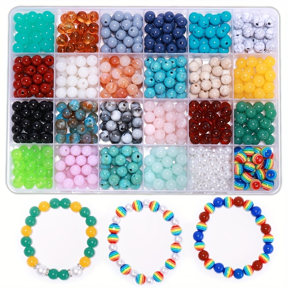 24 Color 8mm Round Glass Beads, 720pcs Black White Bracelet Beads Bulk  Marble Loose Beads Spacers for Halloween Earring Necklace Bracelet Jewelry  Making 