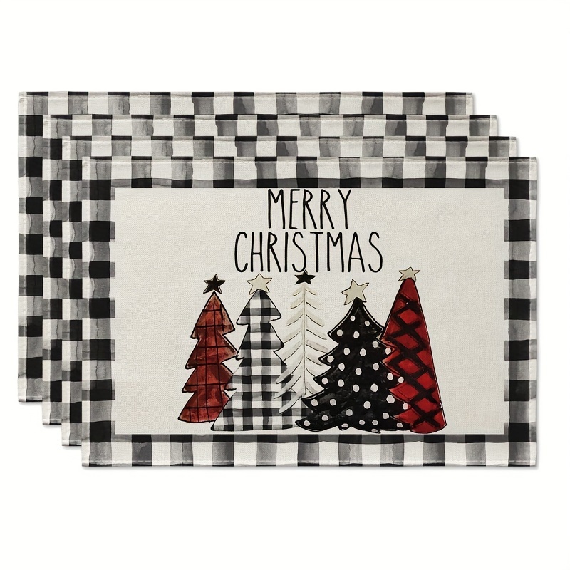 Linen Blend Placemats Buffalo Plaid Christmas Trees - Temu