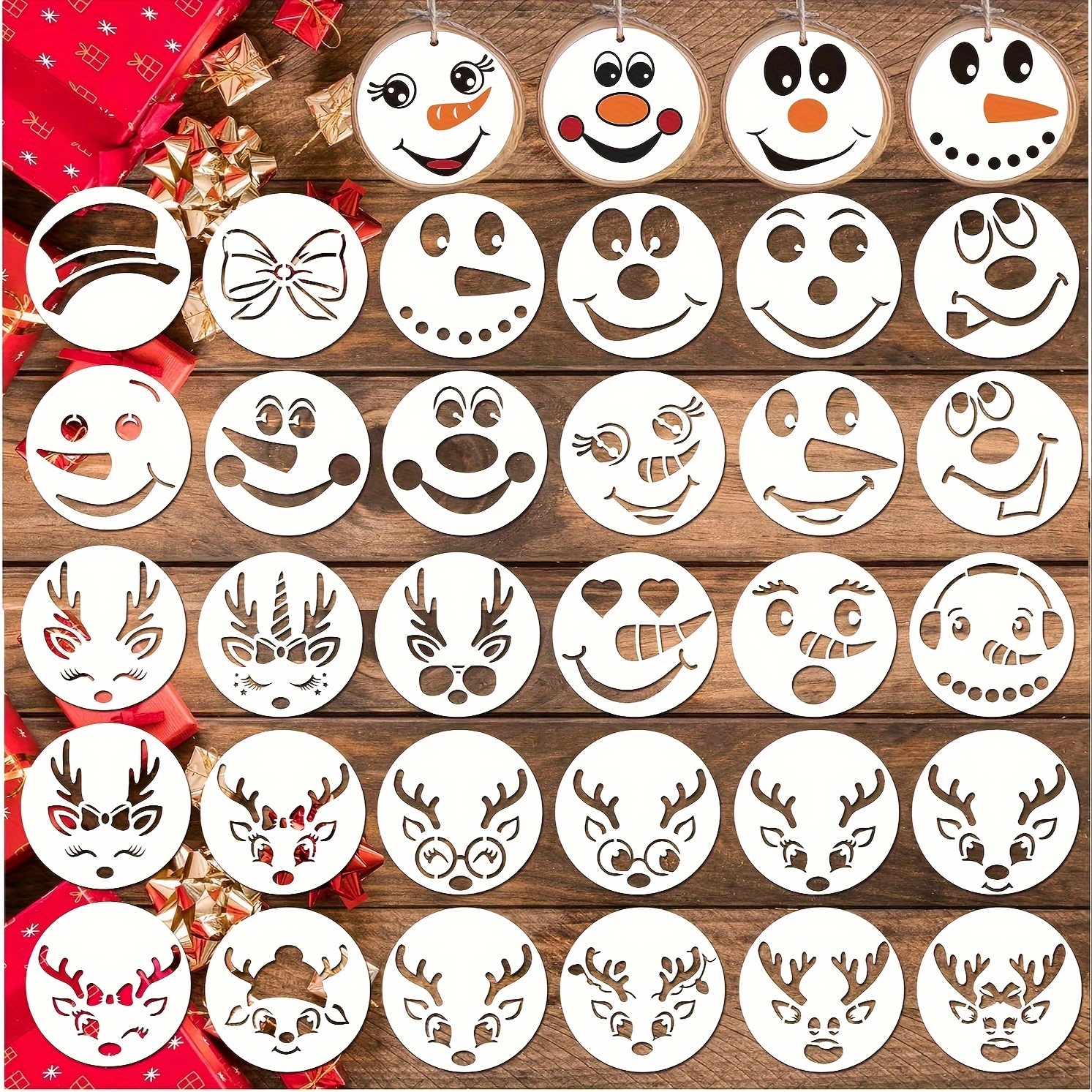 

34pcs Snowman Stencil Set - Hollow Designs For Diy Wall Decor, Scrapbooking & Crafts, Pet Laser-cut Templates