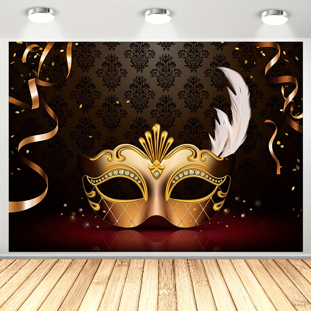 Masquerade Party Backdrops Retro Gold Black Mask Carnival - Temu