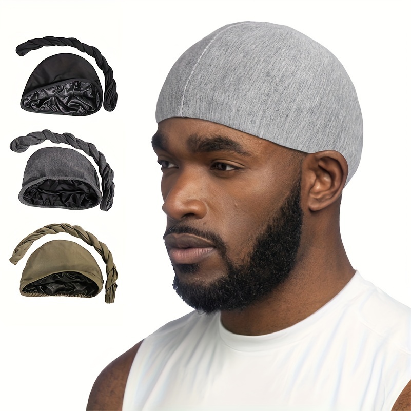 Gorros ondulados de Color sólido con Durag para hombres, sombreros suaves,  elásticos, transpirables, gorro turbante, accesorios para el cabello