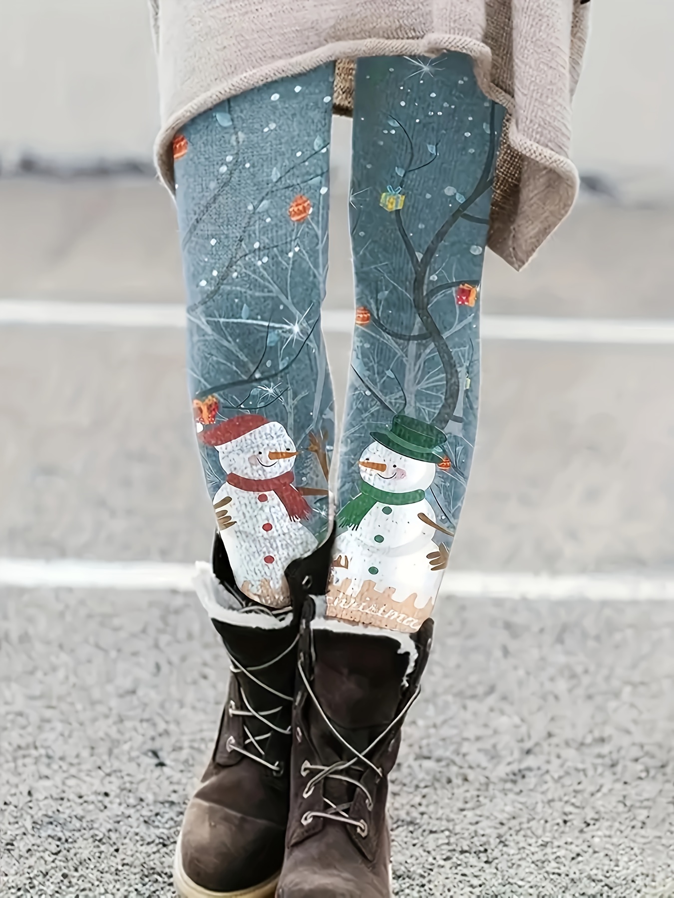 Christmas Snowman Print Skinny Leggings Casual Elastic Waist - Temu Slovakia