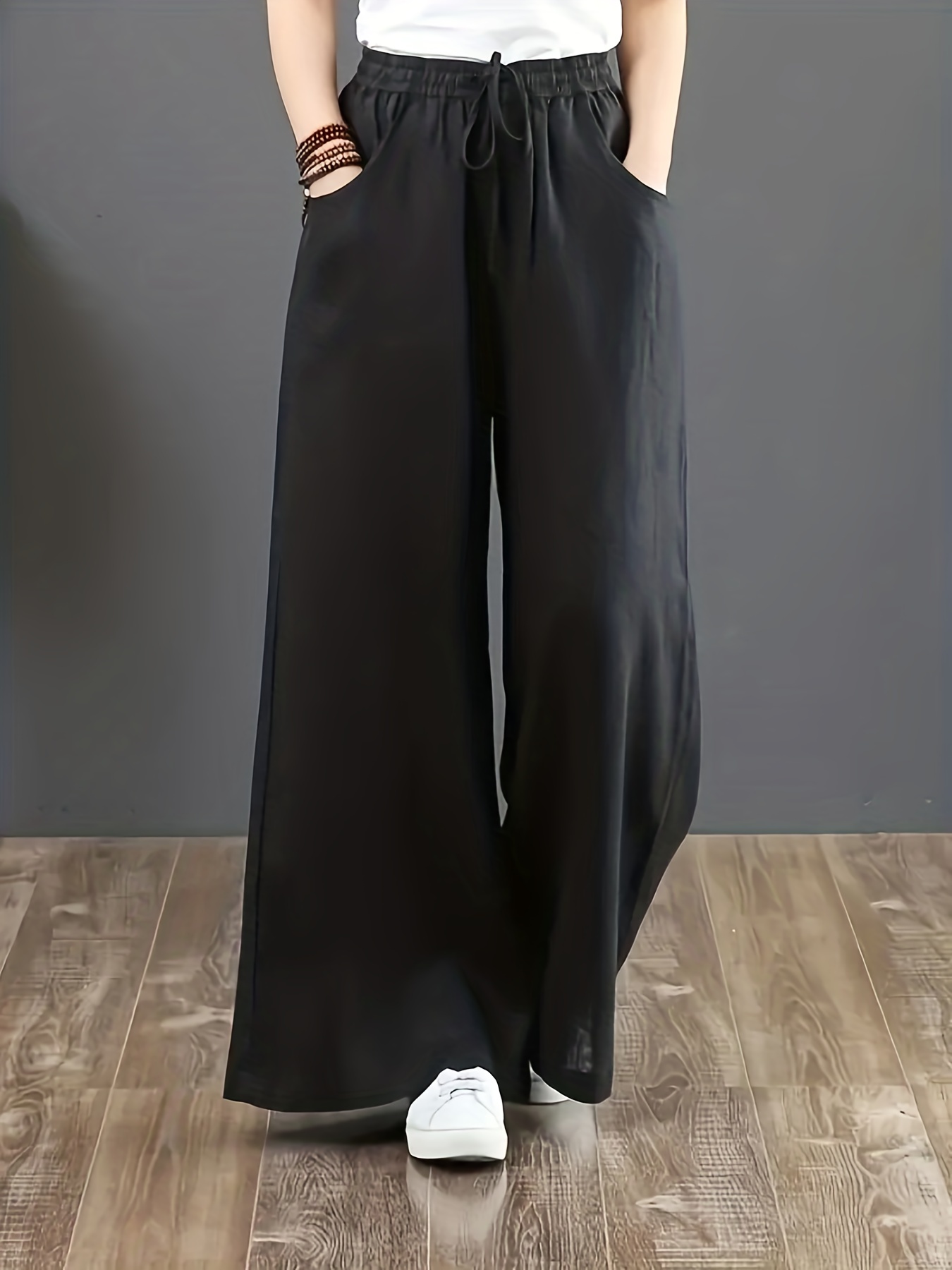 Minimalist Drawstring Wide Leg Pants Casual Loose Pants - Temu Canada