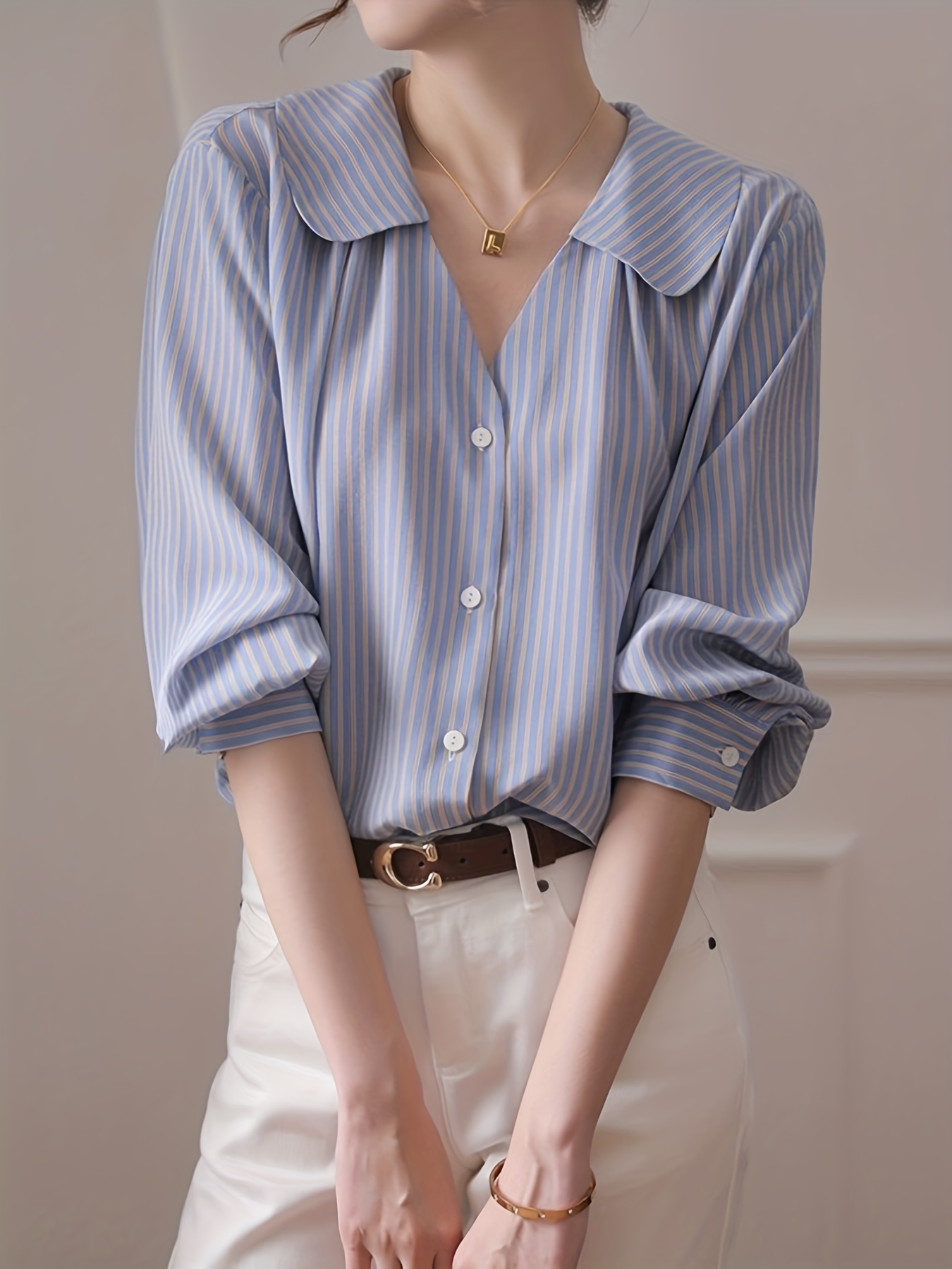 women's long sleeve peter pan collar shirt