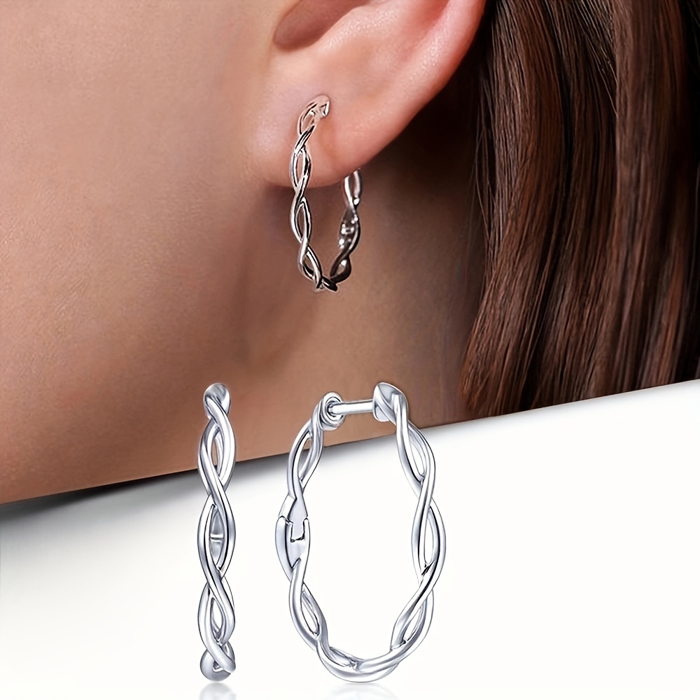 Silver Double Strand Twist Hoop Earrings