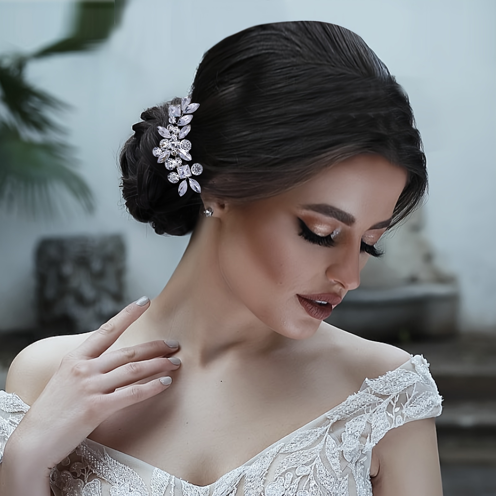 Peine para el pelo de boda con diseño de flores y hojas de cristal, tocados  de novia con diamantes de imitación, peinetas laterales para dama de