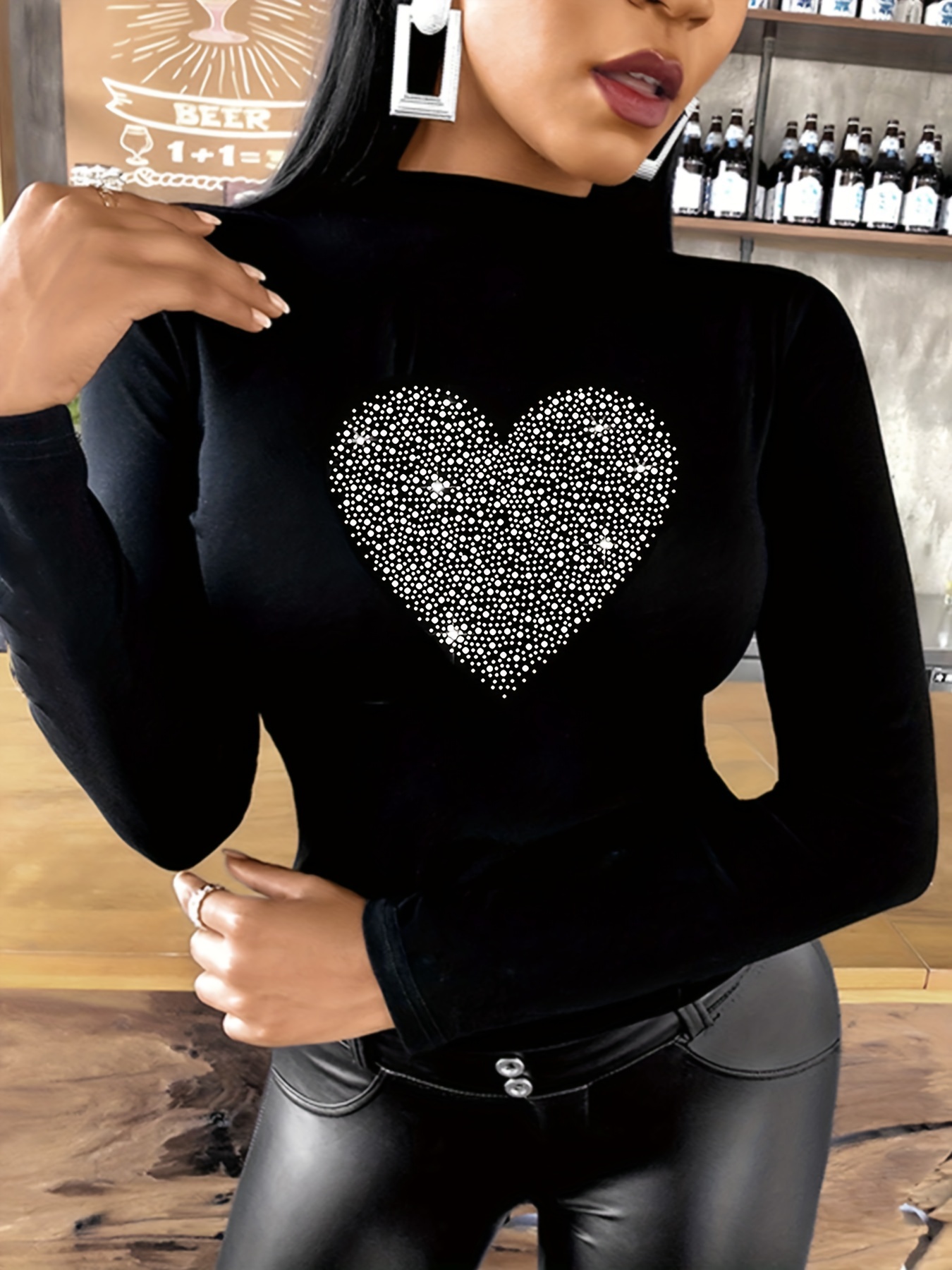 Girls Heart Print Long Sleeve Top With Wavy Edge Design - Temu Canada