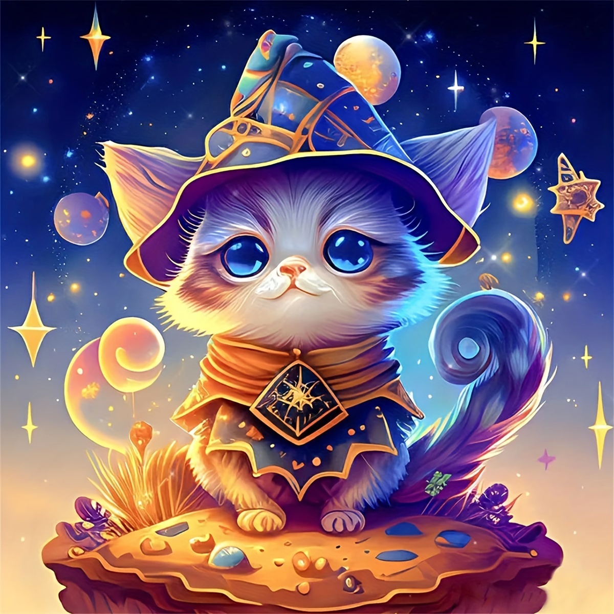 1pc DIY Artificial Diamond Painting 7.9 * 7.9 Inch/20*20cm Cartoon Magic  Cat Pattern Art Painting Handmade Home Gift (Without Frame)