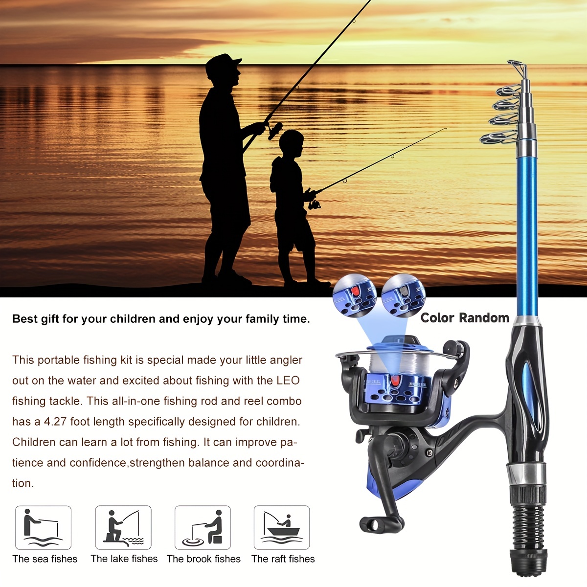 PLUSINNO Kids Fishing Pole with Spincast Reel Telescopic Fishing Rod Combo  Full Kits for Boys, Girls, and Adults