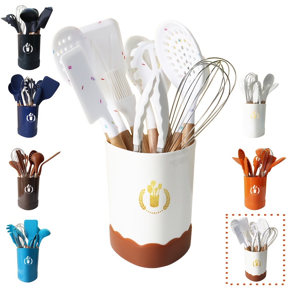 Silicone Kitchen Utensils Set, Wooden Handle Heat Resistant Cooking Utensils  Set, Non-stick Silicone Kitchen Spatula And Spoon, Colander, Oil Brush,  Whisk, Pasta Spoon, Food Clip, Kitchen Accessories, Kitchen Supplies, Ready  For School 