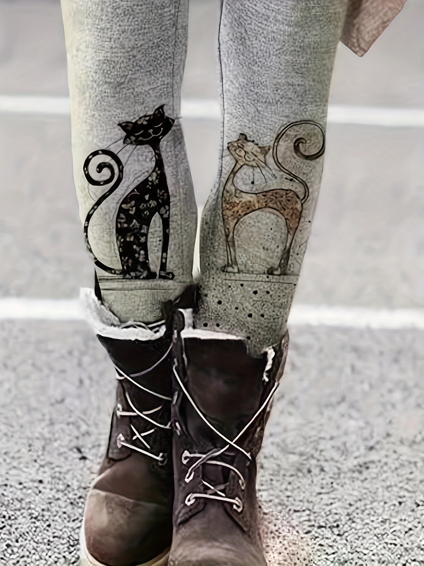 Christmas Cat Print Skinny Leggings Cute Elastic Waist - Temu