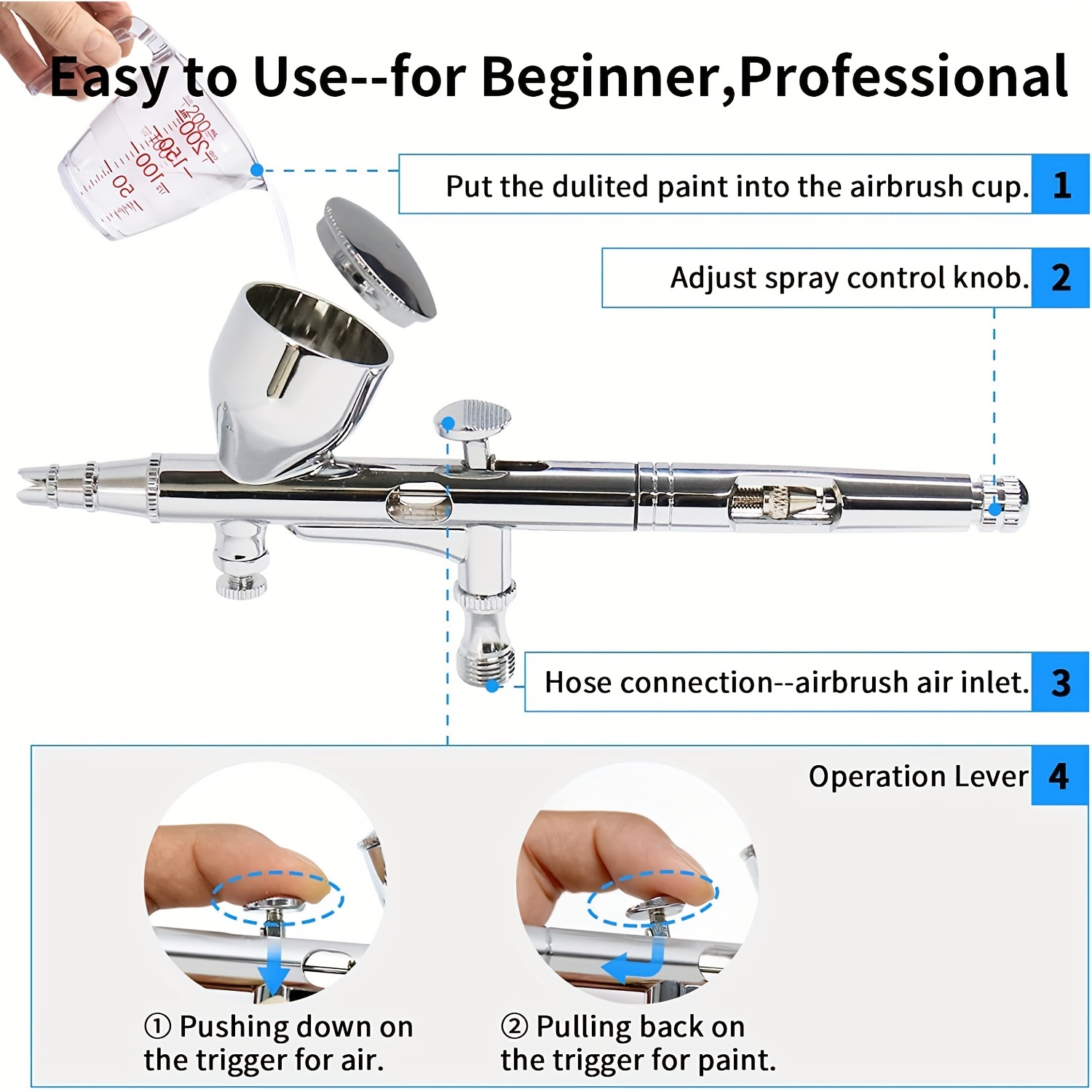 Air Brush Kit Hose Needles, Airbrush Gun Dual Action