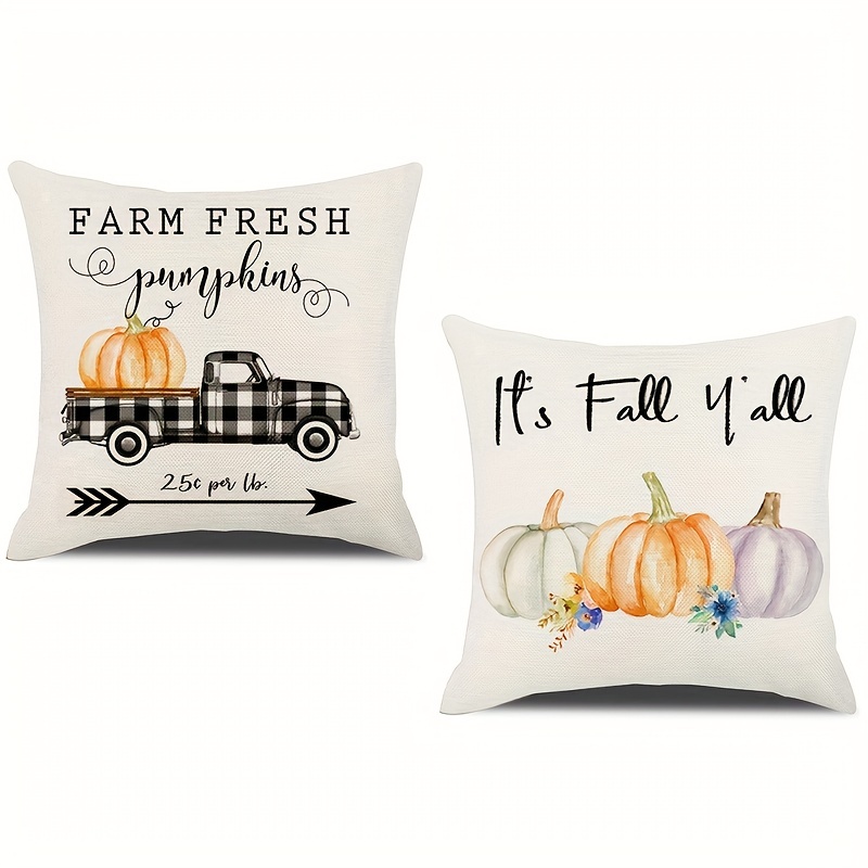 Fall Pillow Covers Happy Fall Pumpkin Truck Floral Pillows - Temu