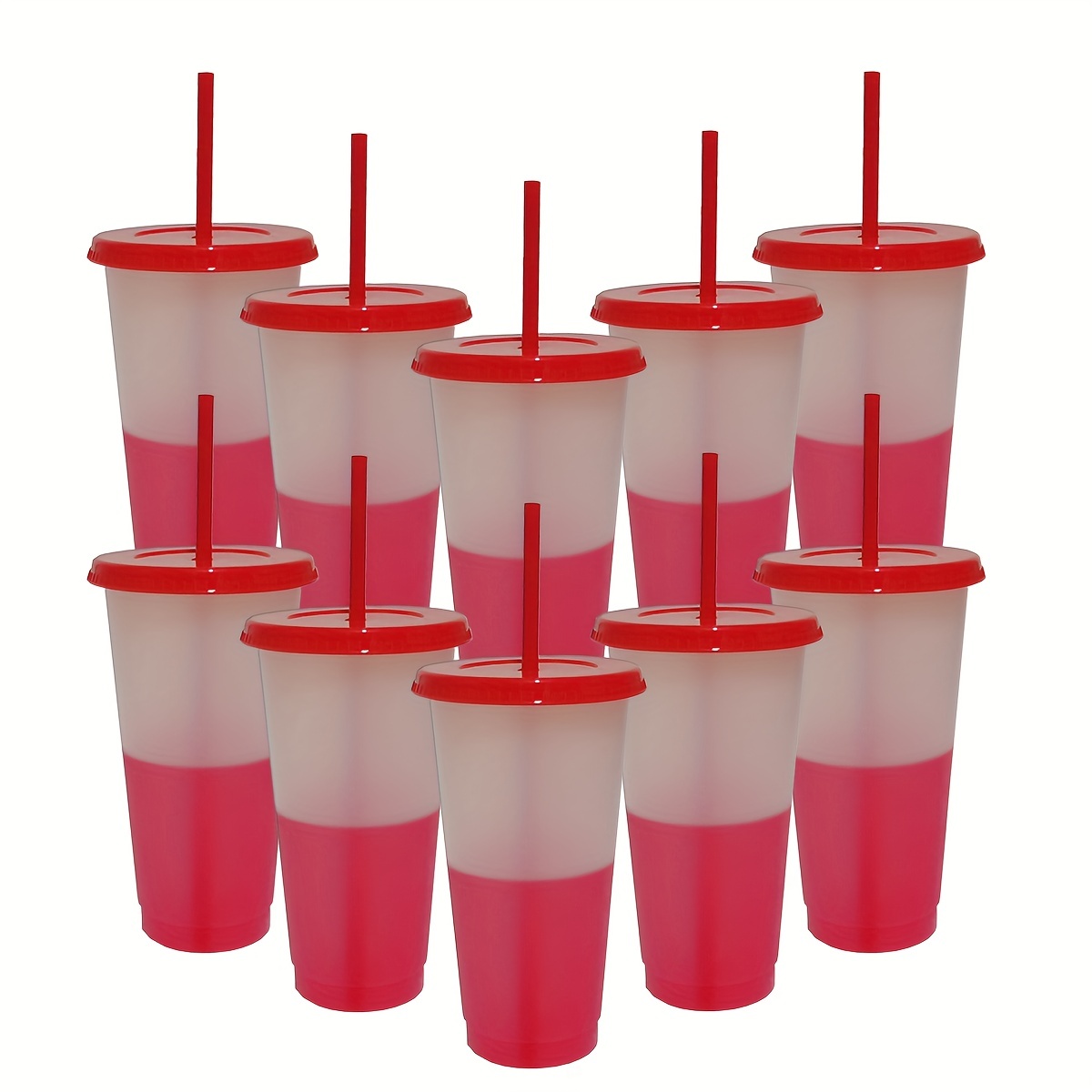 24oz Color-changing Plastic Cup With 5 Straws And Lids, Fashionable 710ml  Large-capacity Portable Smoothie Cup