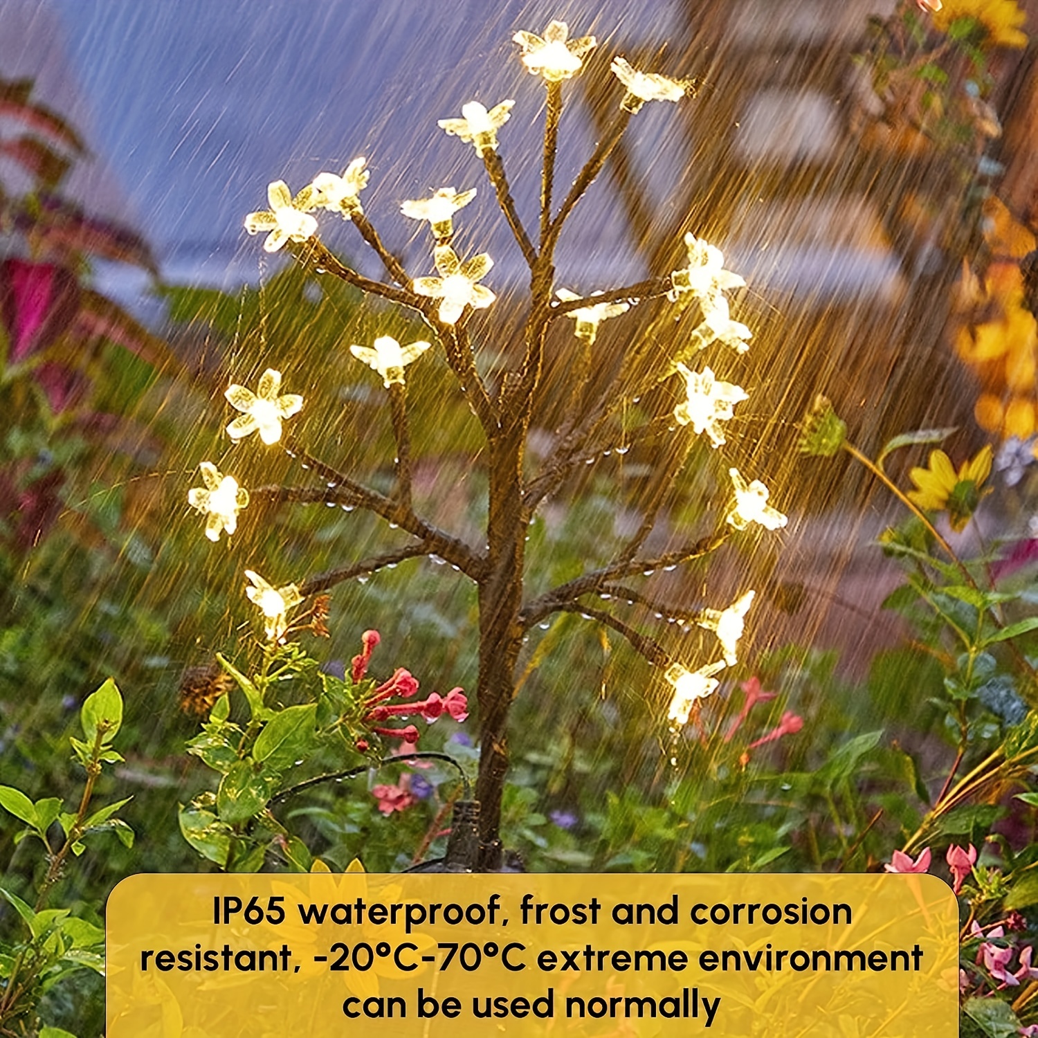 1pc outdoor solar cherry tree lamp artificial flower tree led lamp 20 led waterproof solar garden decorative lamp for lawn garden walkway terrace christmas halloween decorations details 3
